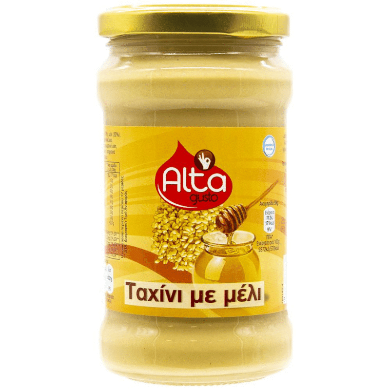 Alta Gusto Tahini Sesampaste mit Honig im Glas (350g) von Alta Gusto bei Araxxon  - Hochwertiges griechisches Produkt.   Alta Gusto Tahini Sesampaste mit Honig im Glas (350g) από Alta Gusto στο Araxxon  - Αυθεντικό ελληνικό προϊόν.